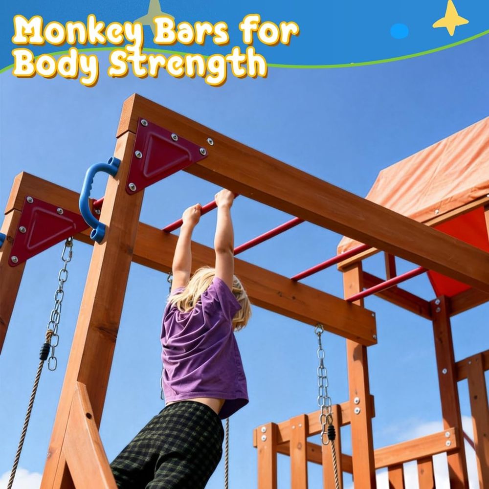 Dohin Playground Wooden Swing  - Kids Outdoor Monkey Bar Set avaliação e preço