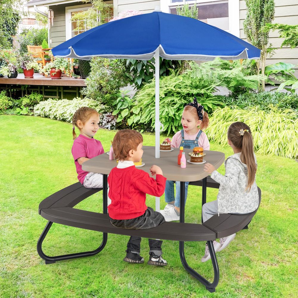 Kids Picnic Table, 8 Person Ki - Kids Outdoor Bench With Umbrella avaliação e preço