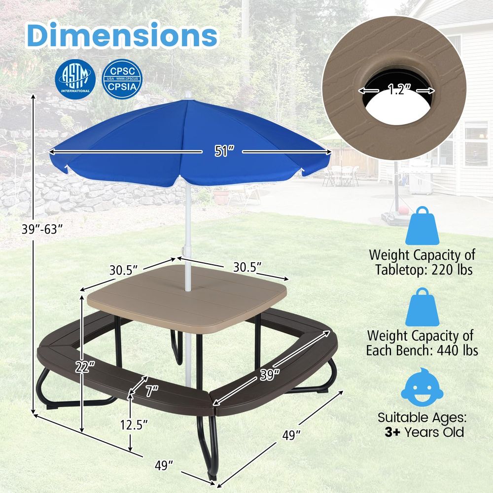 Kids Picnic Table, 8 Person Ki - Kids Outdoor Bench With Umbrella avaliação e preço