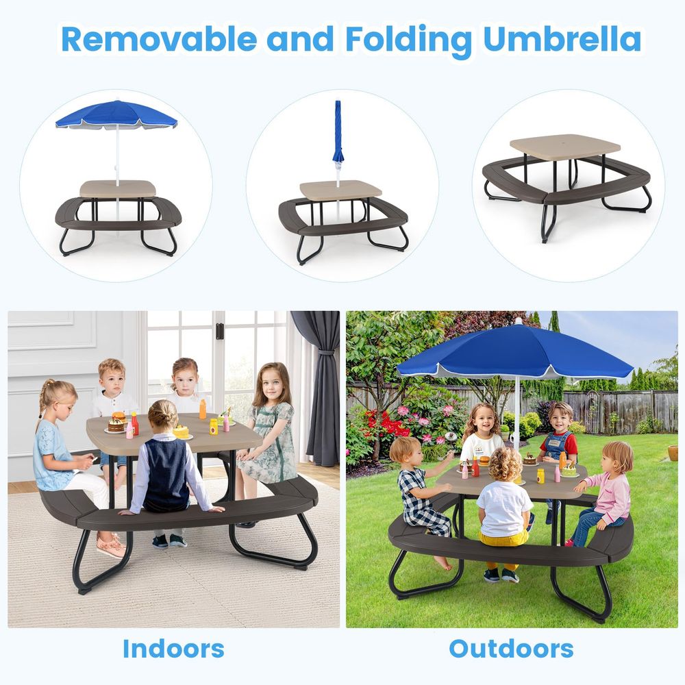 Kids Picnic Table, 8 Person Ki - Kids Outdoor Bench With Umbrella avaliação e preço