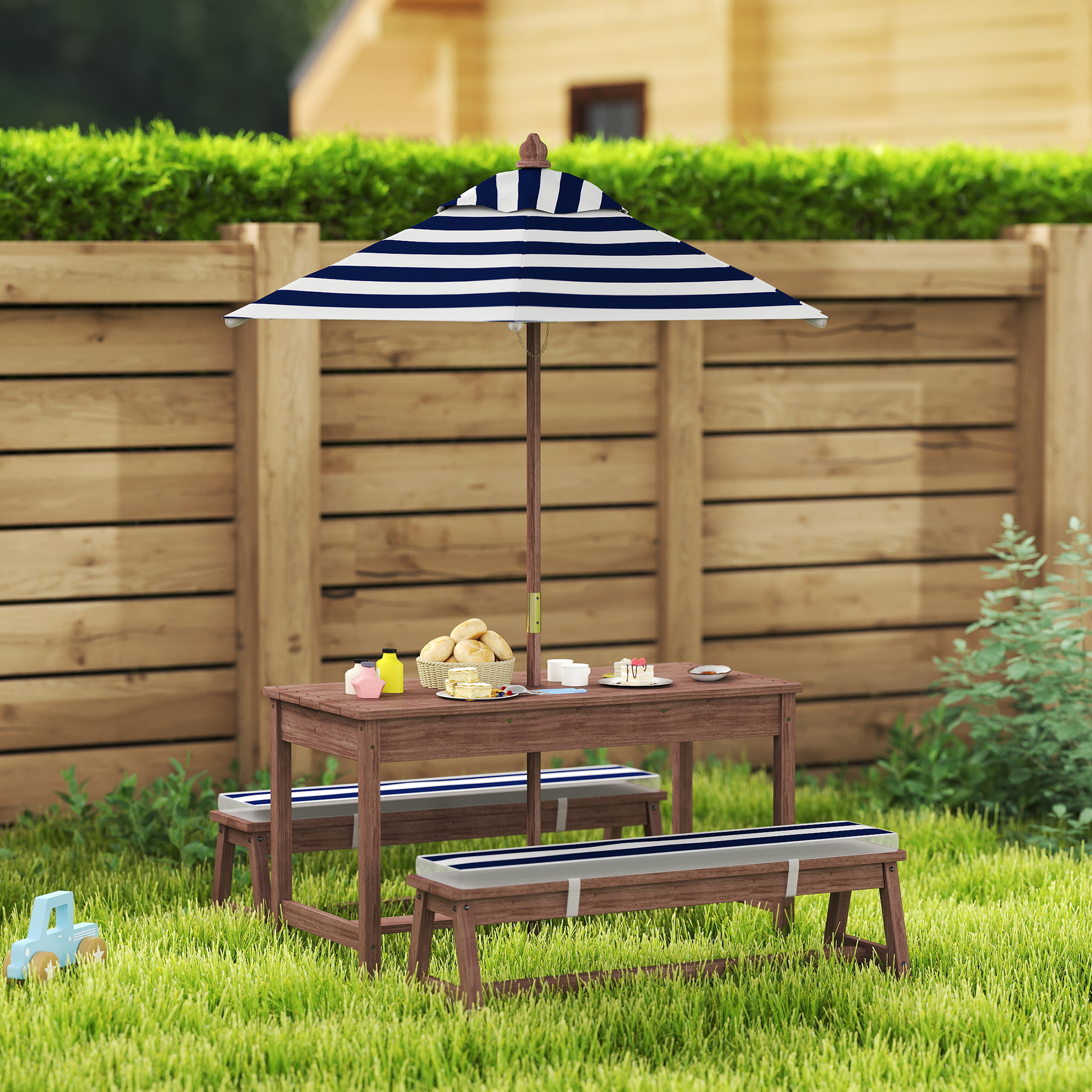 Kids Outdoor Wooden Picnic Tab - Kids Outdoor Bench With Umbrella avaliação e preço