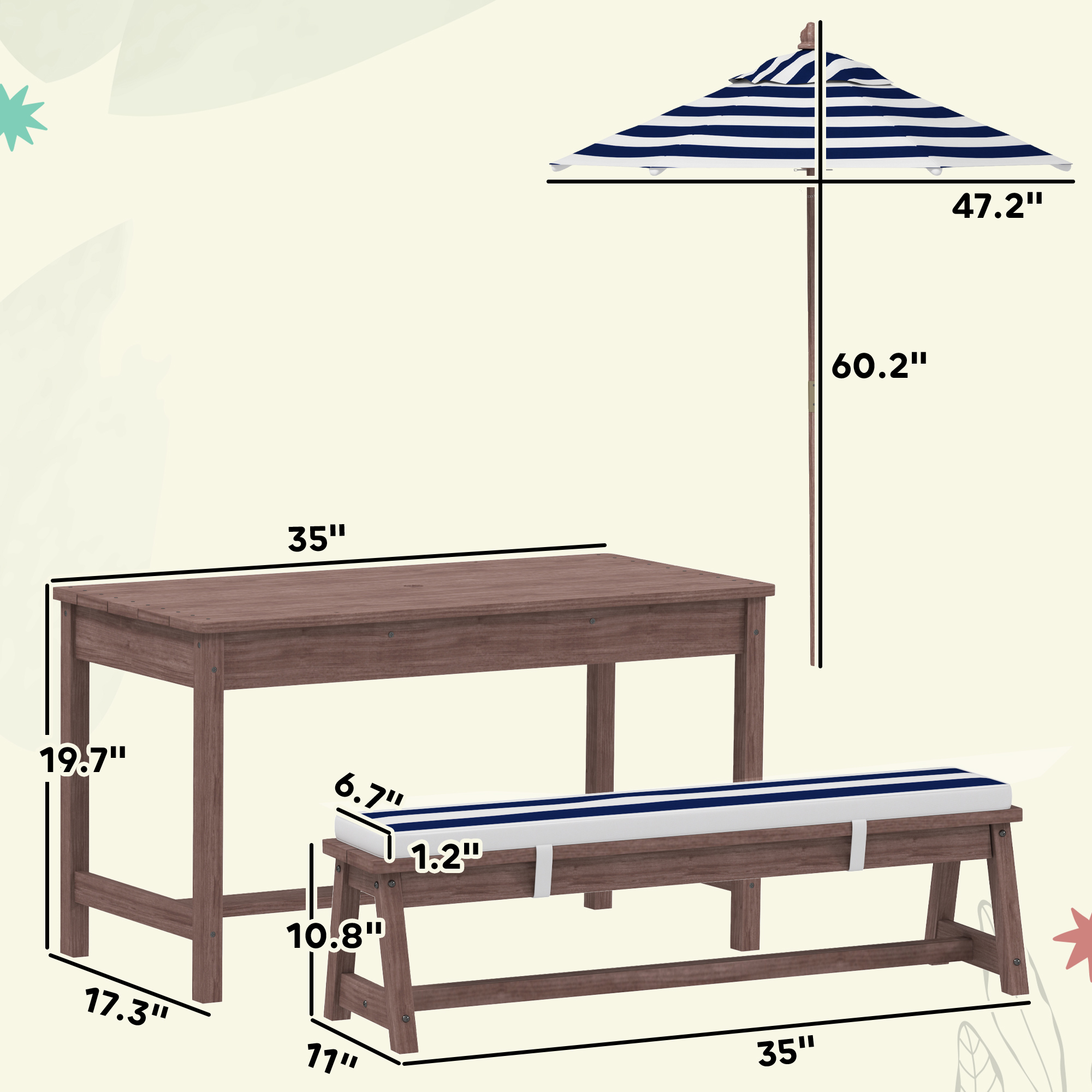 Kids Outdoor Wooden Picnic Tab - Kids Outdoor Bench With Umbrella avaliação e preço
