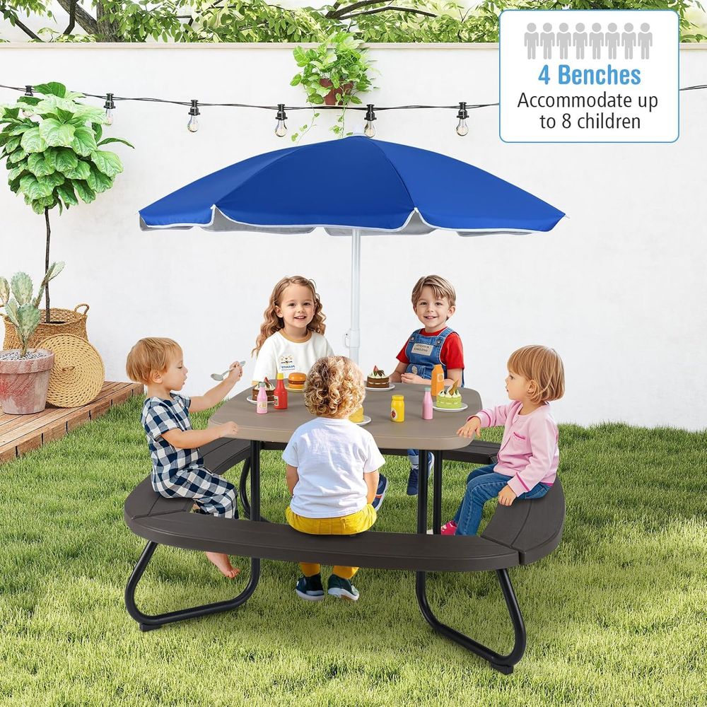 Kids Picnic Table, 8 Person To - Kids Outdoor Bench With Umbrella avaliação e preço