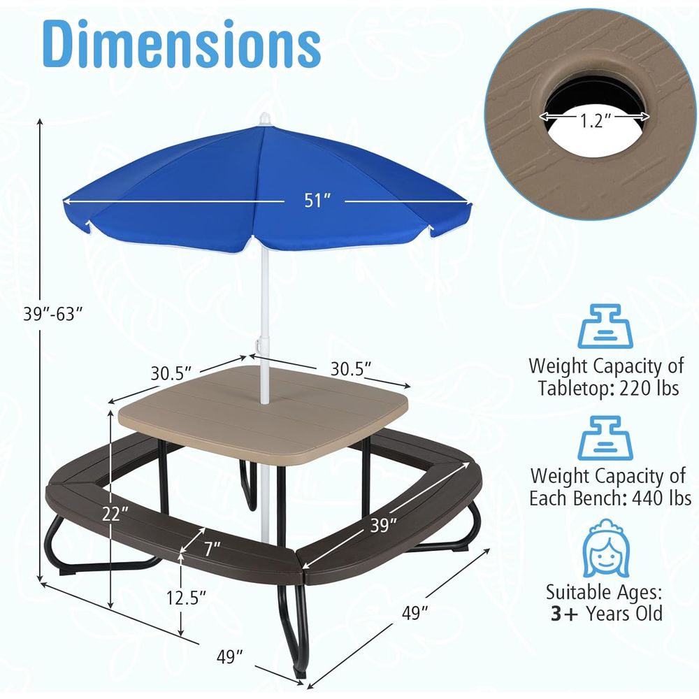 Kids Picnic Table, 8 Person To - Kids Outdoor Bench With Umbrella avaliação e preço