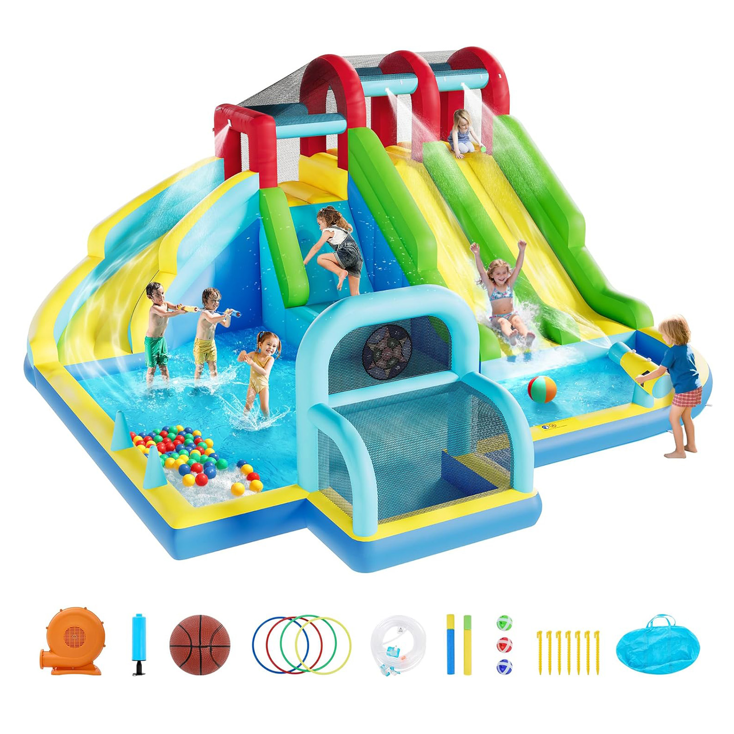 3 Water Slide Inflatable Bounc - Kids Outdoor Wendy House avaliação e preço