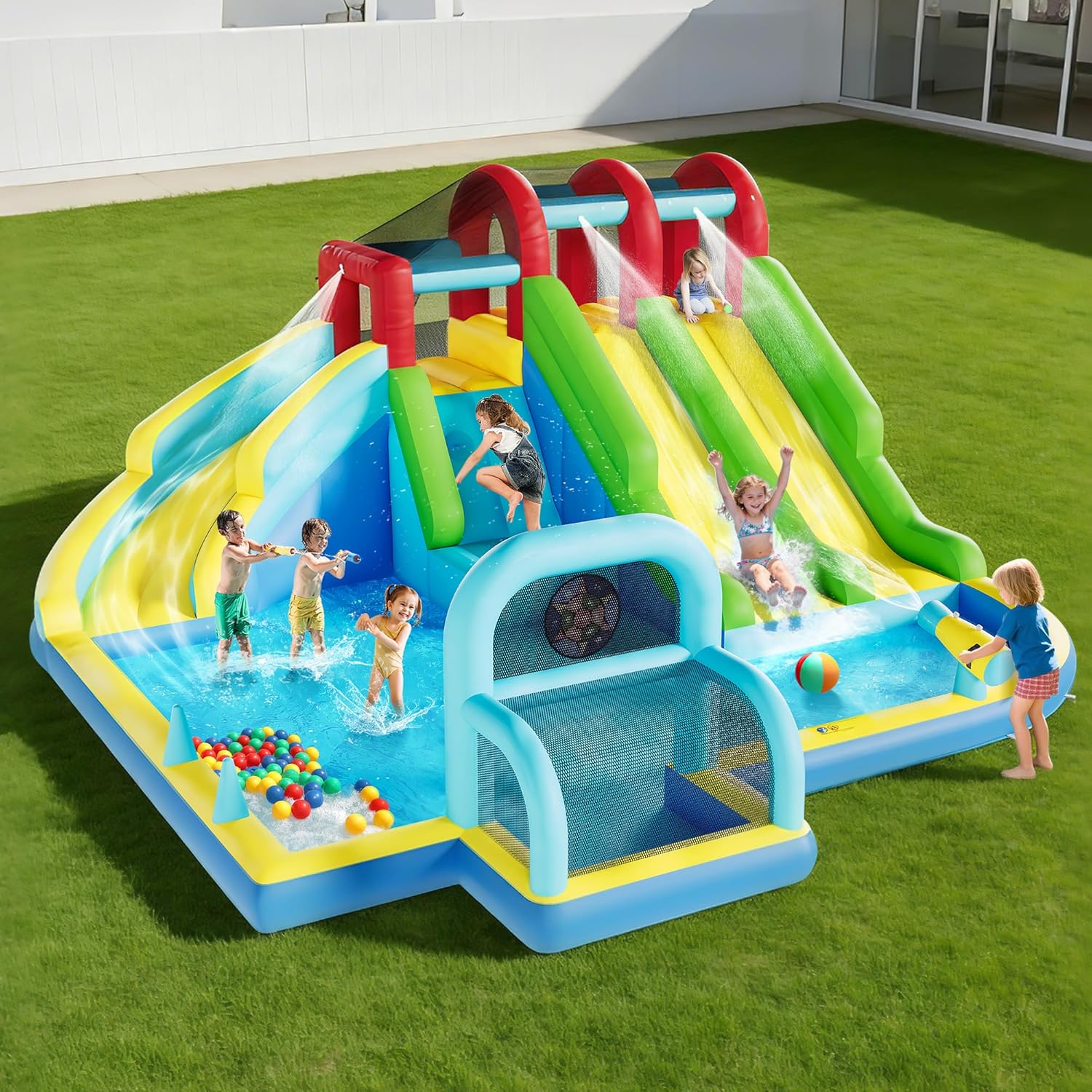 3 Water Slide Inflatable Bounc - Kids Outdoor Wendy House avaliação e preço