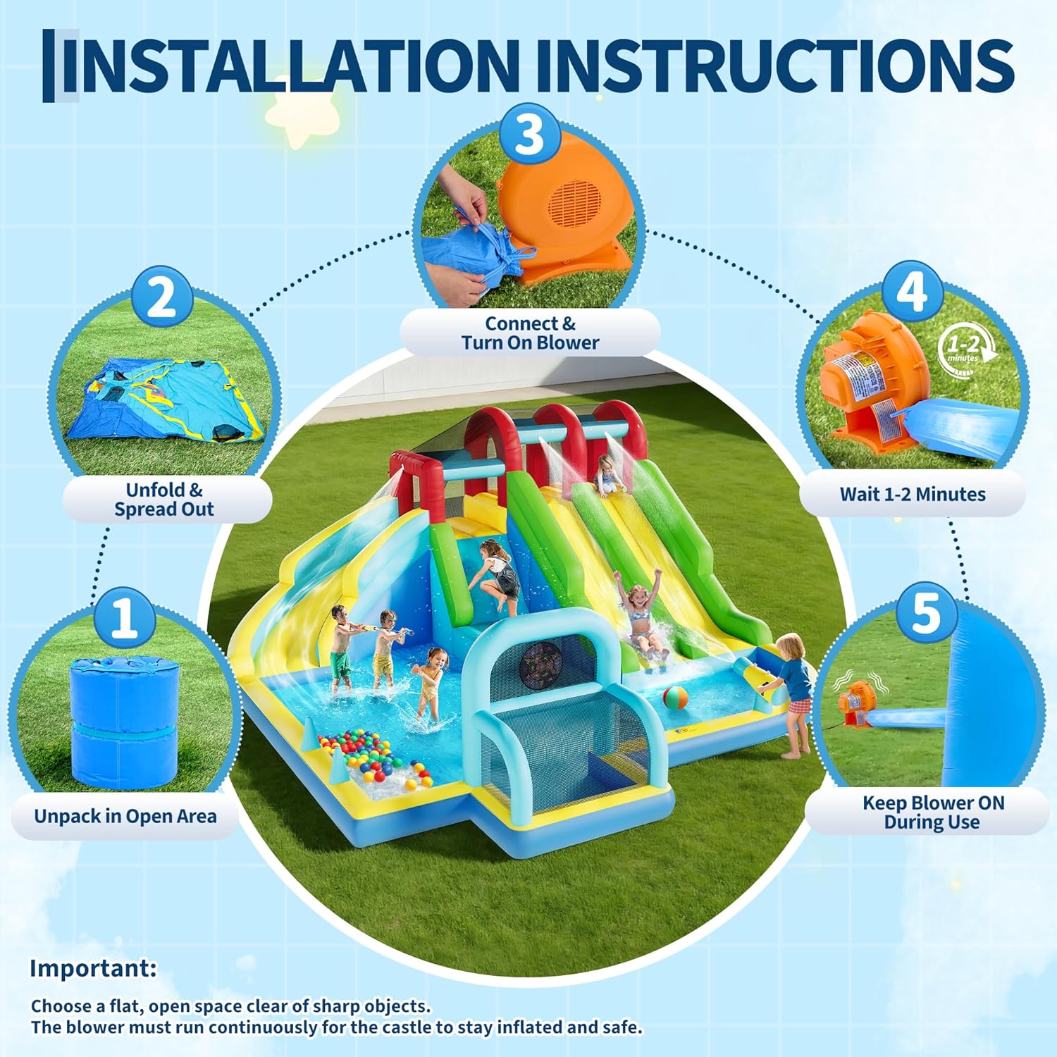 3 Water Slide Inflatable Bounc - Kids Outdoor Wendy House avaliação e preço