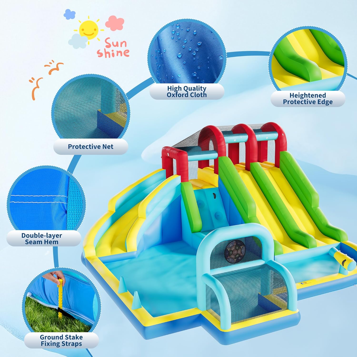 3 Water Slide Inflatable Bounc - Kids Outdoor Wendy House avaliação e preço
