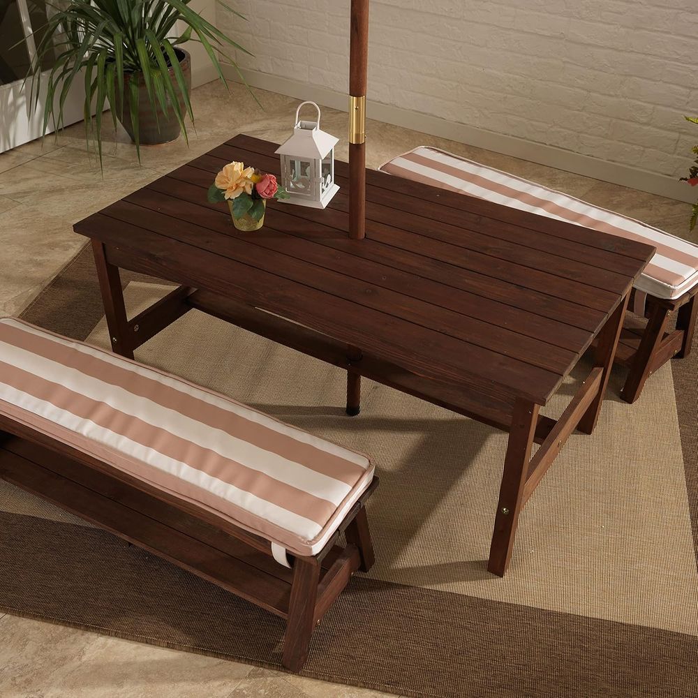 Outdoor Wooden Table & Bench S - Kids Outdoor Bench With Umbrella avaliação e preço
