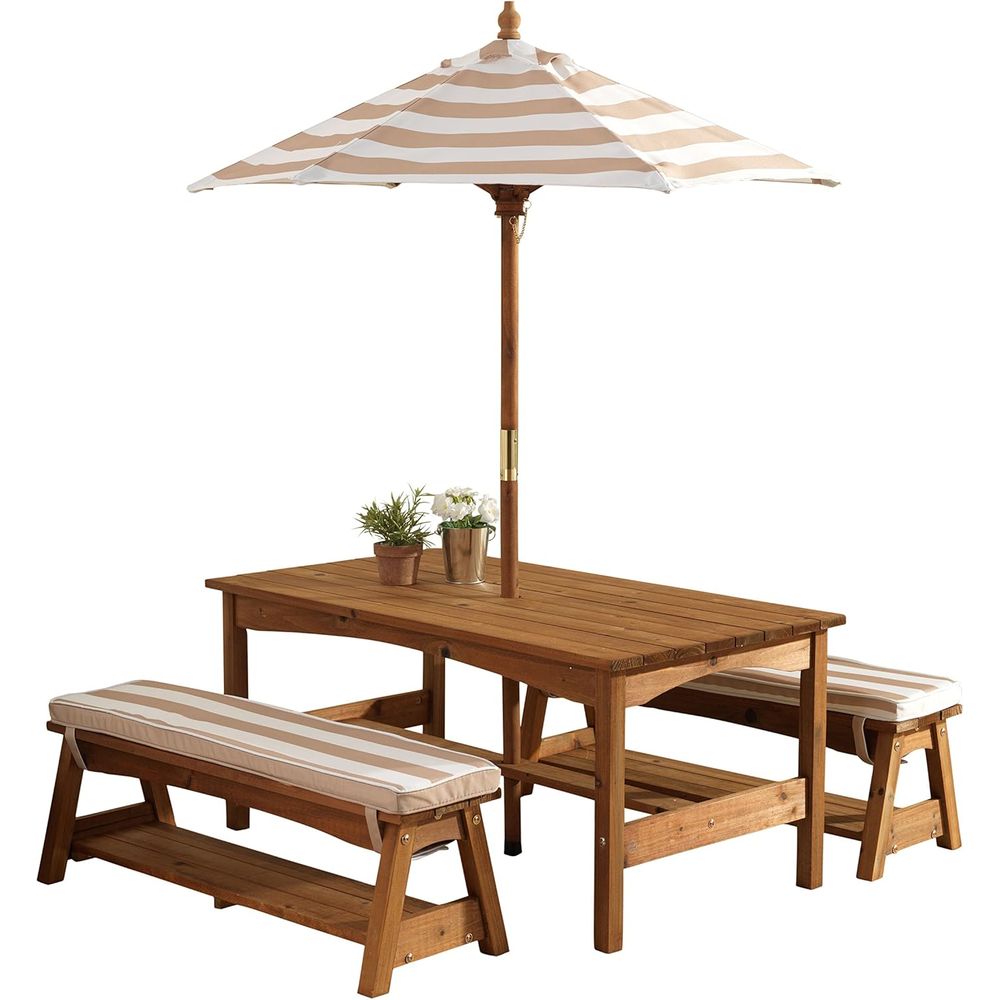 Outdoor Wooden Table & Bench S - Kids Outdoor Bench With Umbrella avaliação e preço