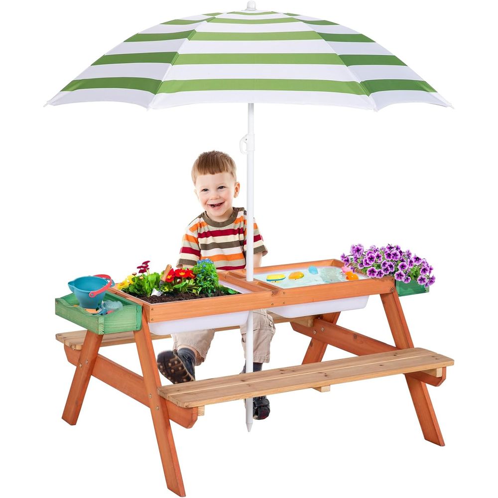 Multifunctional Outdoor Wooden - Kids Outdoor Bench With Umbrella avaliação e preço