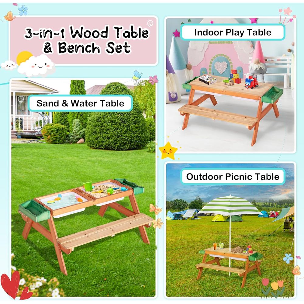 Multifunctional Outdoor Wooden - Kids Outdoor Bench With Umbrella avaliação e preço
