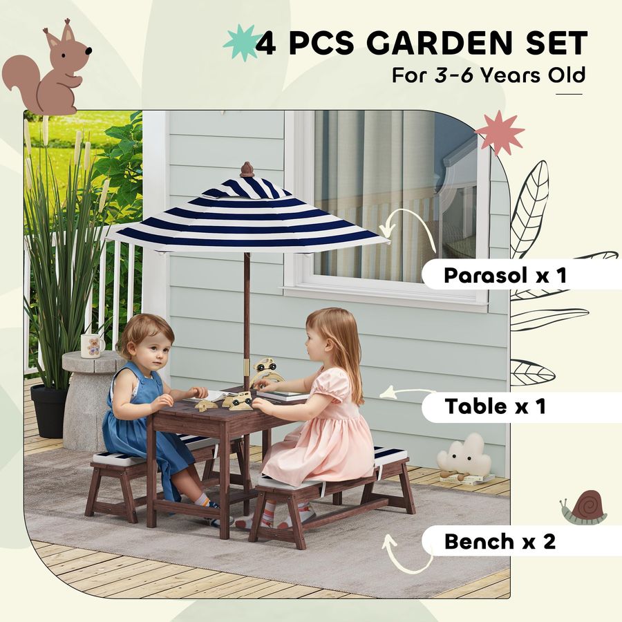 Kids Picnic Table, Outdoor Woo - Kids Outdoor Bench With Umbrella avaliação e preço