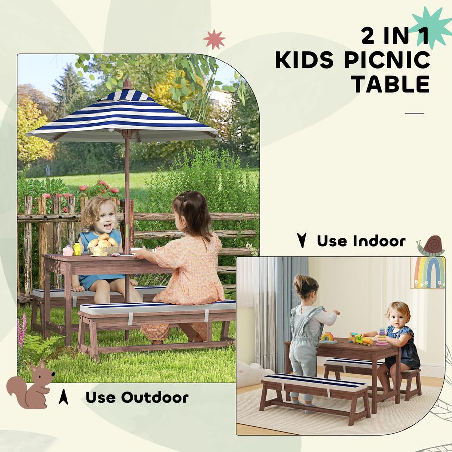 Kids Picnic Table, Outdoor Woo - Kids Outdoor Bench With Umbrella avaliação e preço