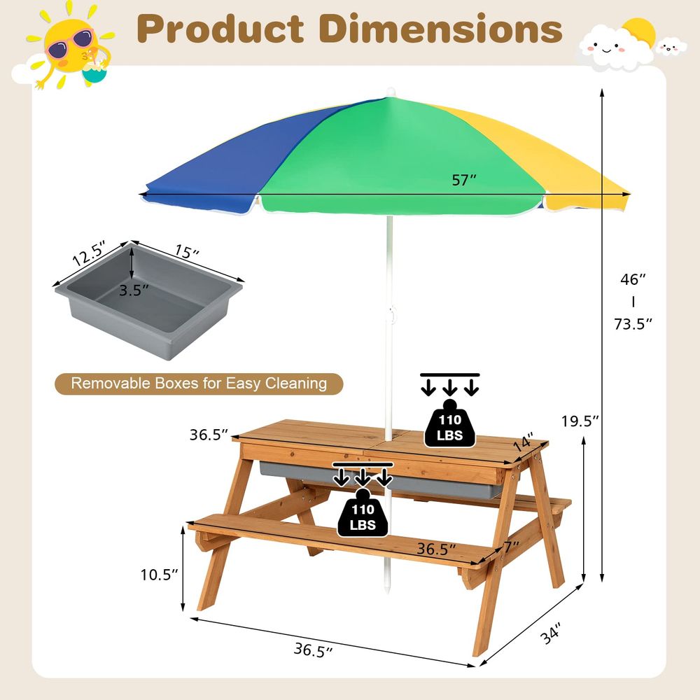 Kids Picnic Table, 4 in 1 Ceda - Kids Outdoor Umbrella avaliação e preço