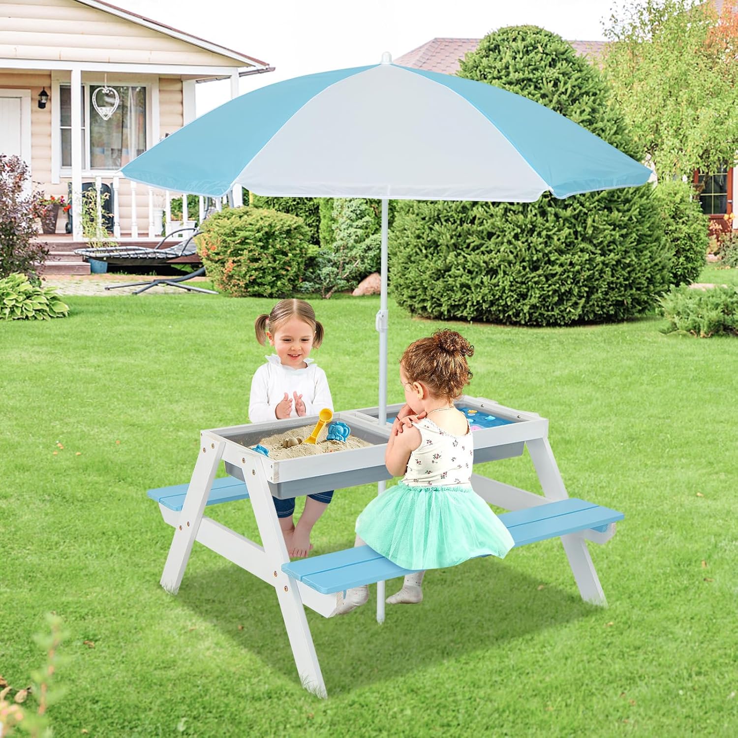 Kids Picnic Table, 4 in 1 Outd - Kids Outdoor Umbrella avaliação e preço