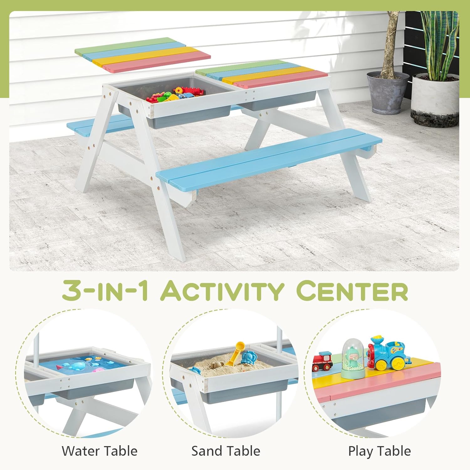 Kids Picnic Table, 4 in 1 Outd - Kids Outdoor Umbrella avaliação e preço