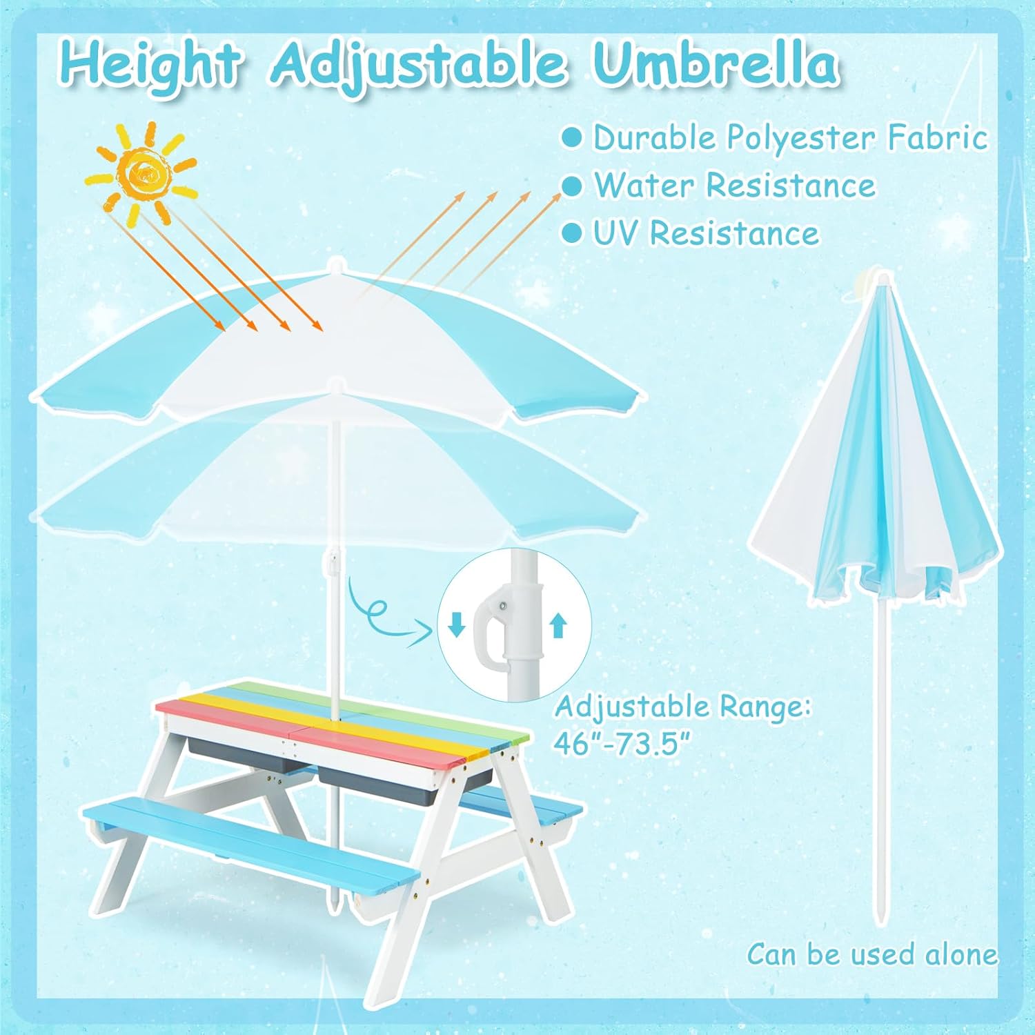 Kids Picnic Table, 4 in 1 Outd - Kids Outdoor Umbrella avaliação e preço