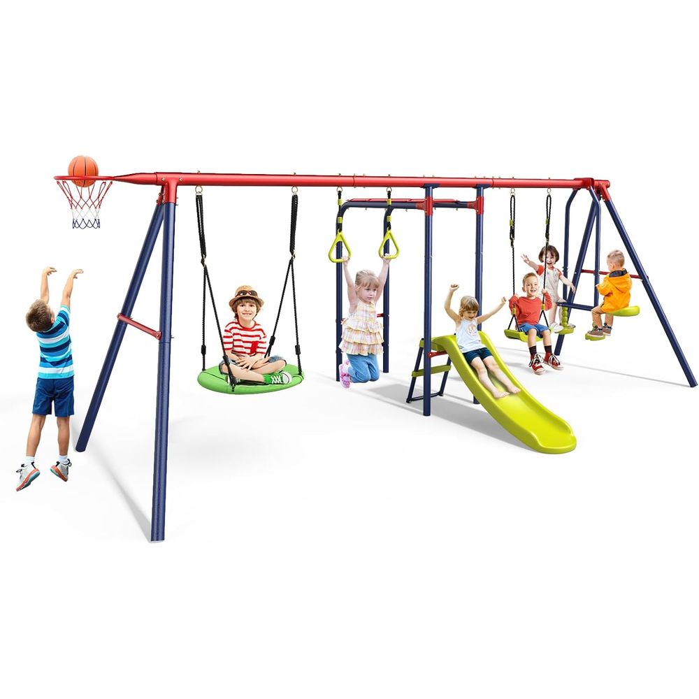Swing Sets or Backyard, 7 in 1 - Kids Outdoor Monkey Bar Set avaliação e preço