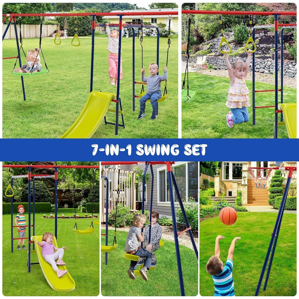 Swing Sets or Backyard, 7 in 1 - Kids Outdoor Monkey Bar Set avaliação e preço