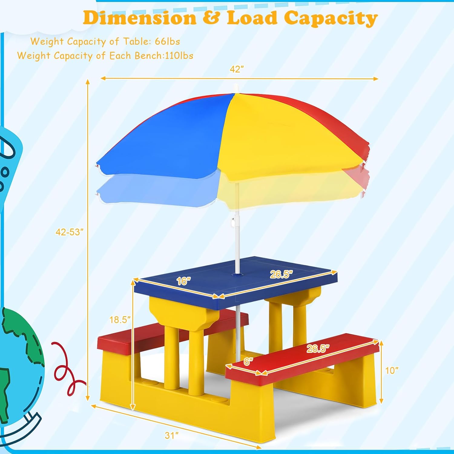 ARMILE Kids Picnic Table, Kids - Kids Outdoor Bench With Umbrella avaliação e preço