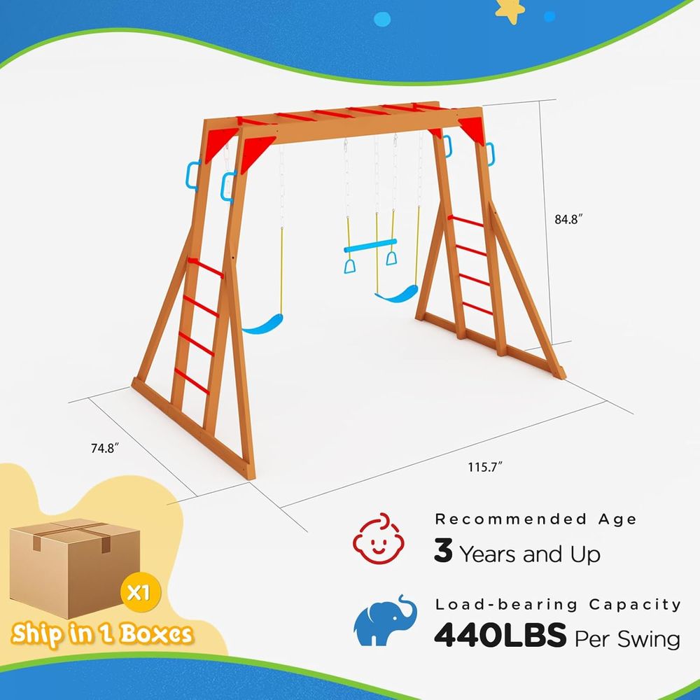 Dohin Playground Wood Swing Se - Kids Outdoor Monkey Bar Set avaliação e preço