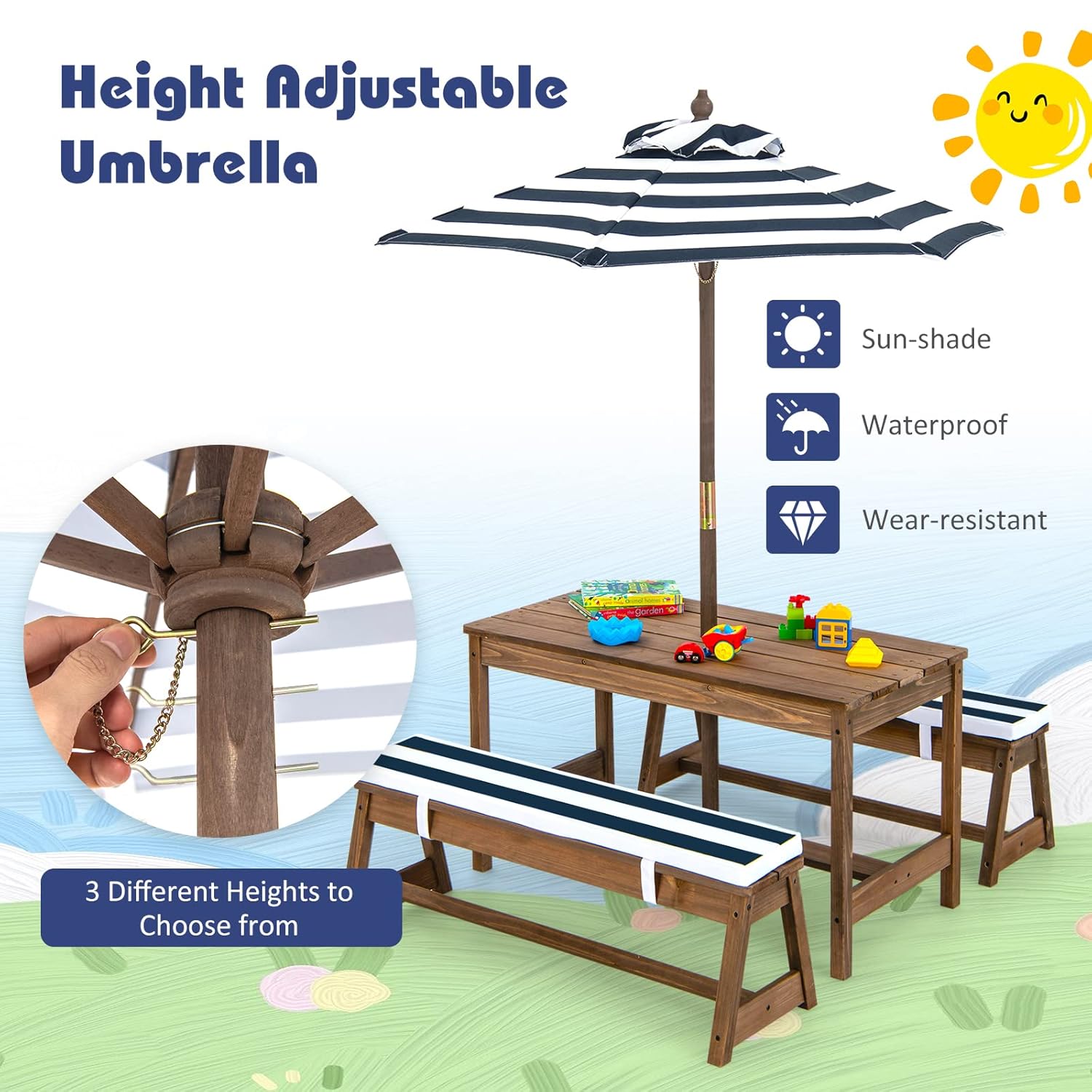 Height Adjustable Wooden Kids  - Kids Outdoor Umbrella avaliação e preço