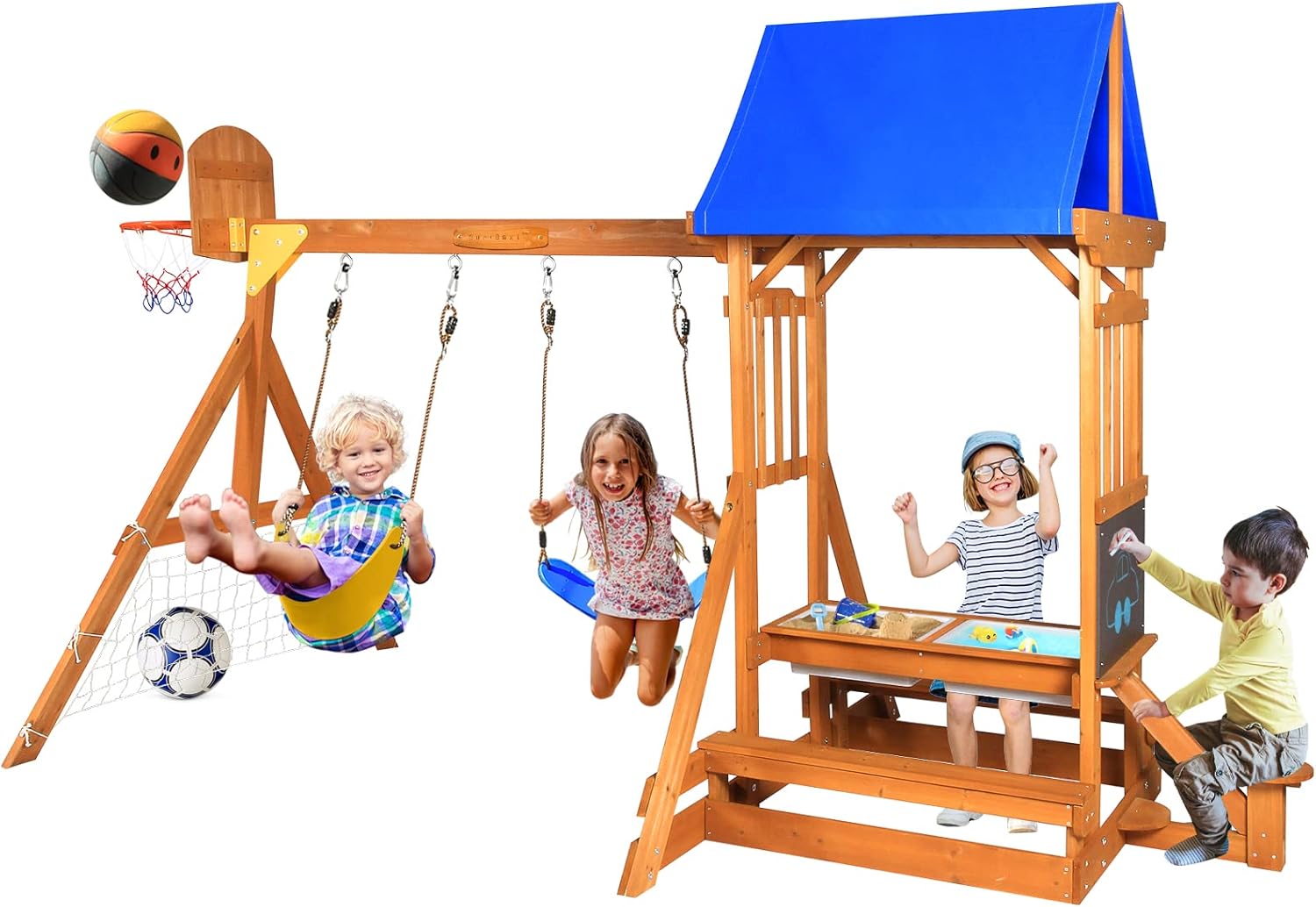 6-in-1 Wooden Playground Plays - Kids Outdoor Wooden Playset avaliação e preço