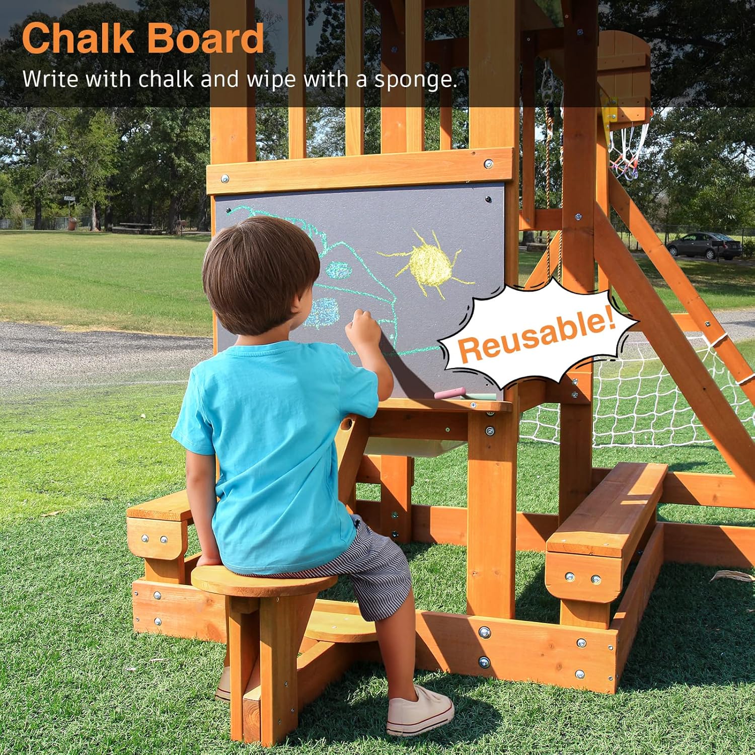 6-in-1 Wooden Playground Plays - Kids Outdoor Wooden Playset avaliação e preço