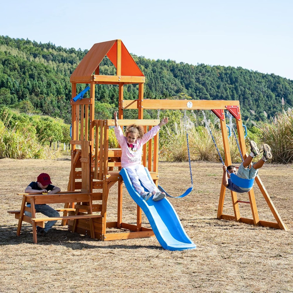 Wooden Swing Sets for Backyard - Kids Outdoor Monkey Bar Set avaliação e preço