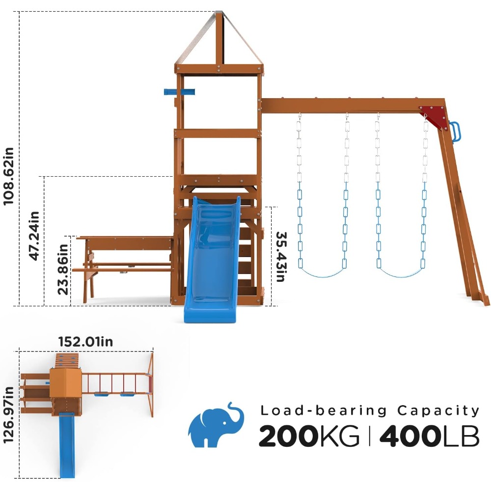 Wooden Swing Sets for Backyard - Kids Outdoor Monkey Bar Set avaliação e preço
