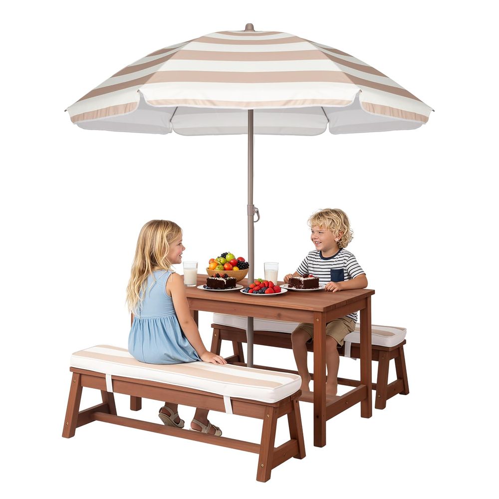 Kids Picnic Table Outdoor Wood - Kids Outdoor Bench With Umbrella avaliação e preço