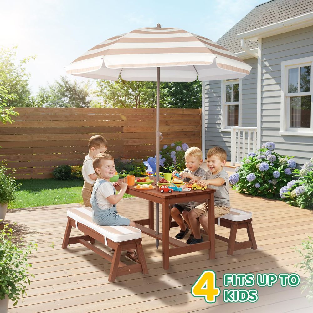 Kids Picnic Table Outdoor Wood - Kids Outdoor Bench With Umbrella avaliação e preço