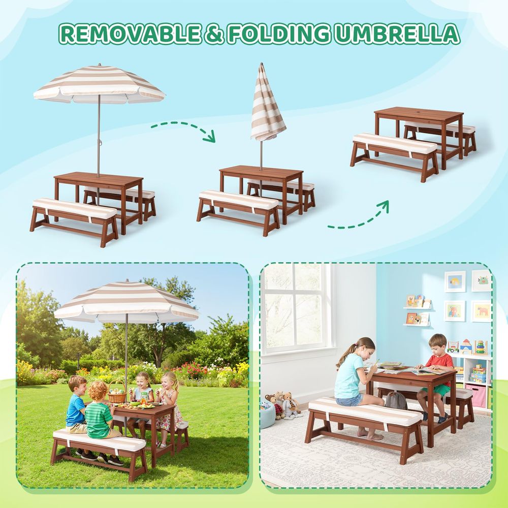 Kids Picnic Table Outdoor Wood - Kids Outdoor Bench With Umbrella avaliação e preço