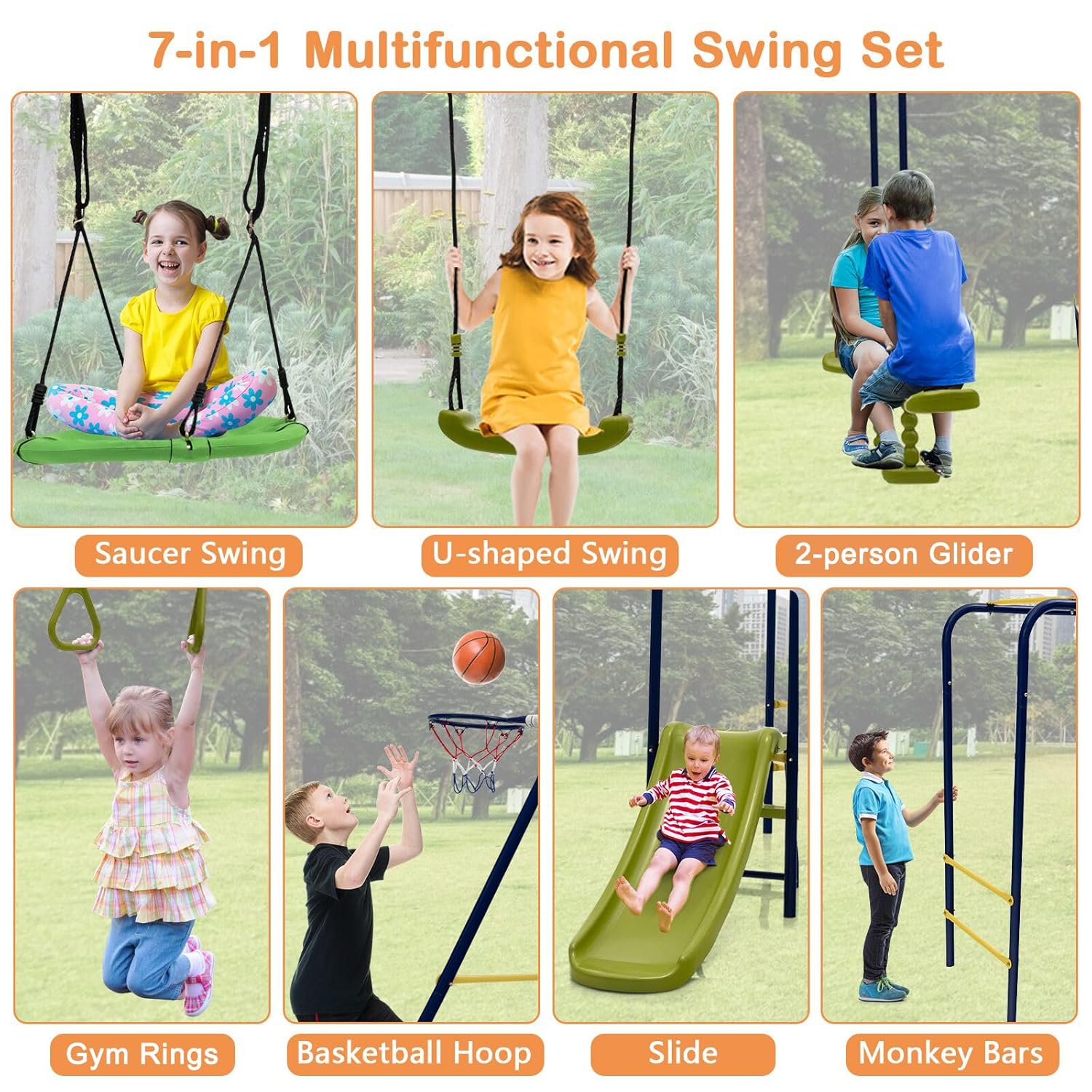 660lbs 7-in-1 Heavy Duty Kids  - Kids Outdoor Monkey Bar Set avaliação e preço