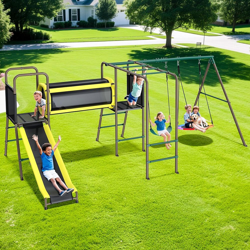 660lbs Swing Set with Slide,Cl - Kids Outdoor Monkey Bar Set avaliação e preço