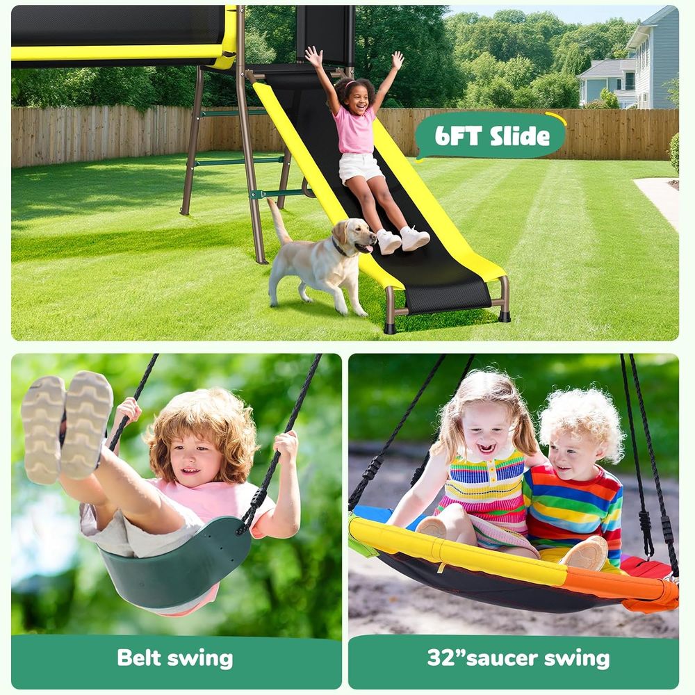 660lbs Swing Set with Slide,Cl - Kids Outdoor Monkey Bar Set avaliação e preço