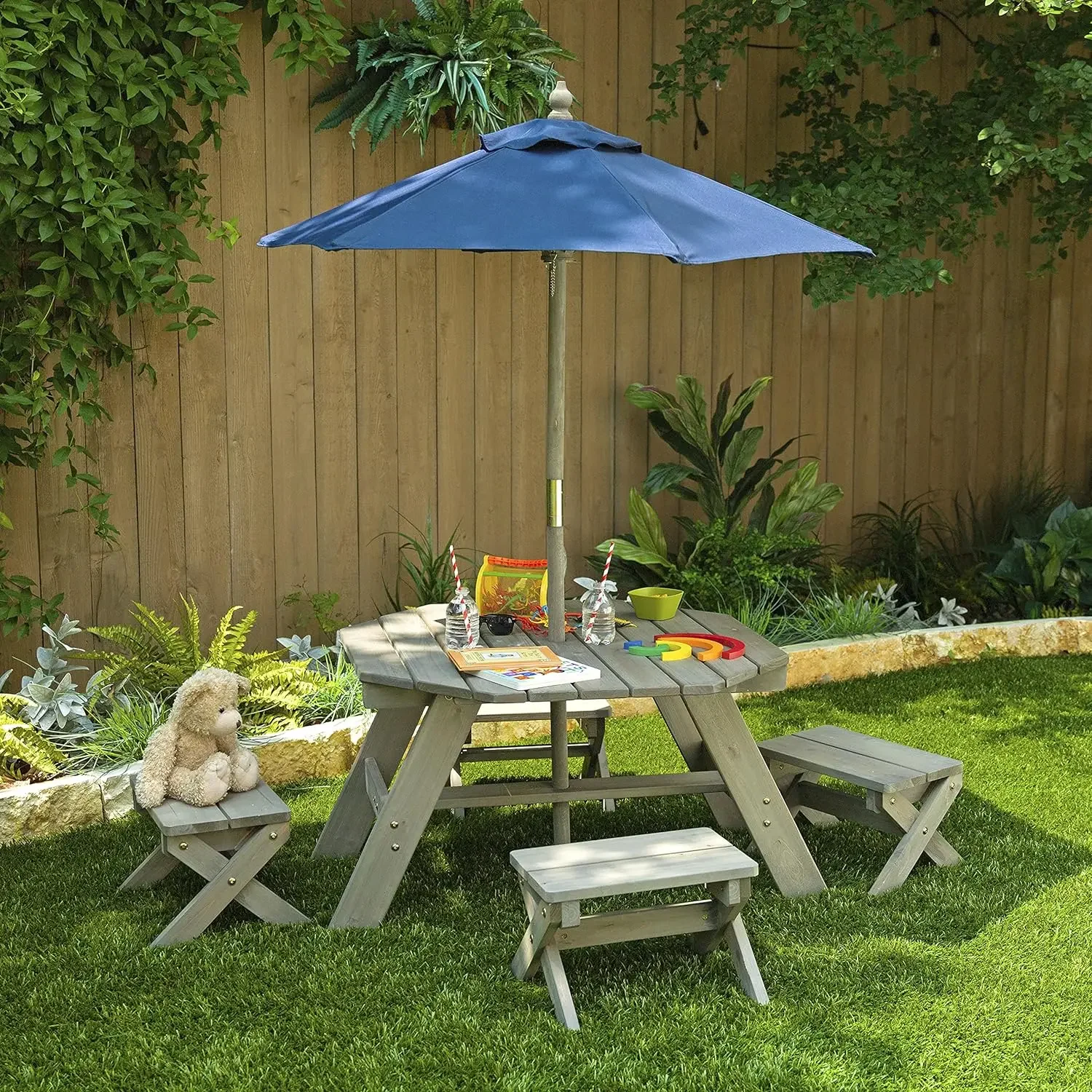 A Octagon Table Stools Umbrell - Kids Outdoor Folding Table avaliação e preço
