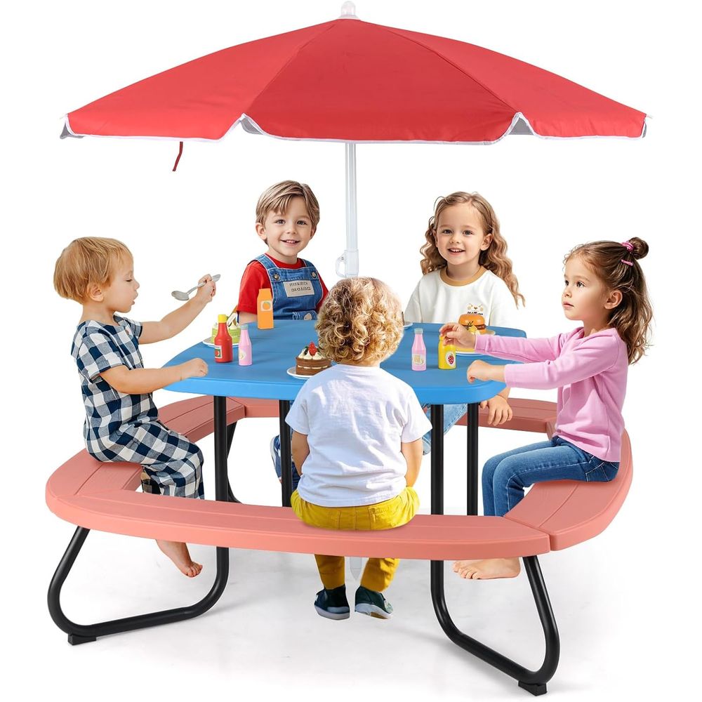 Kids Picnic Table, 8 Person To - Kids Outdoor Bench With Umbrella avaliação e preço