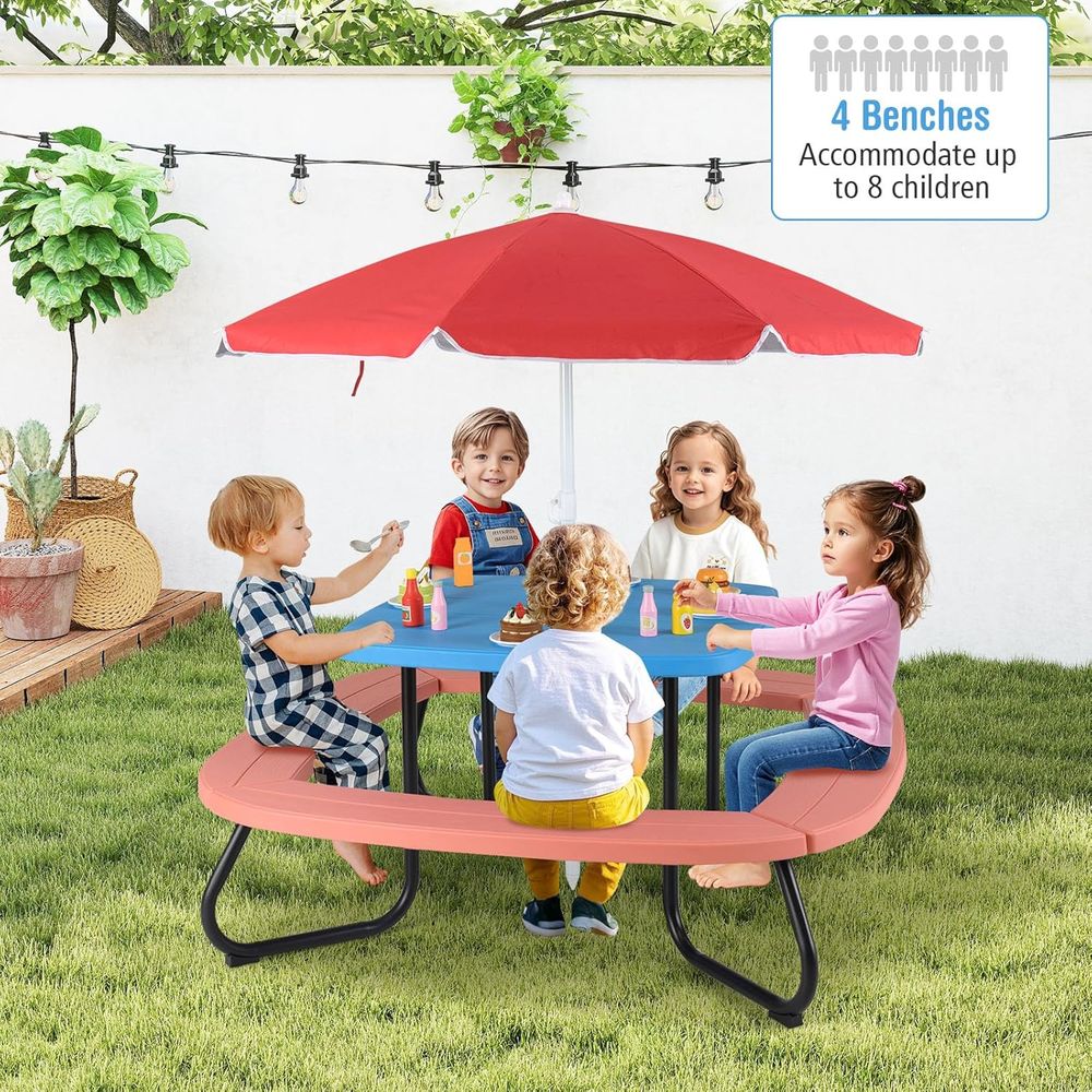 Kids Picnic Table, 8 Person To - Kids Outdoor Bench With Umbrella avaliação e preço