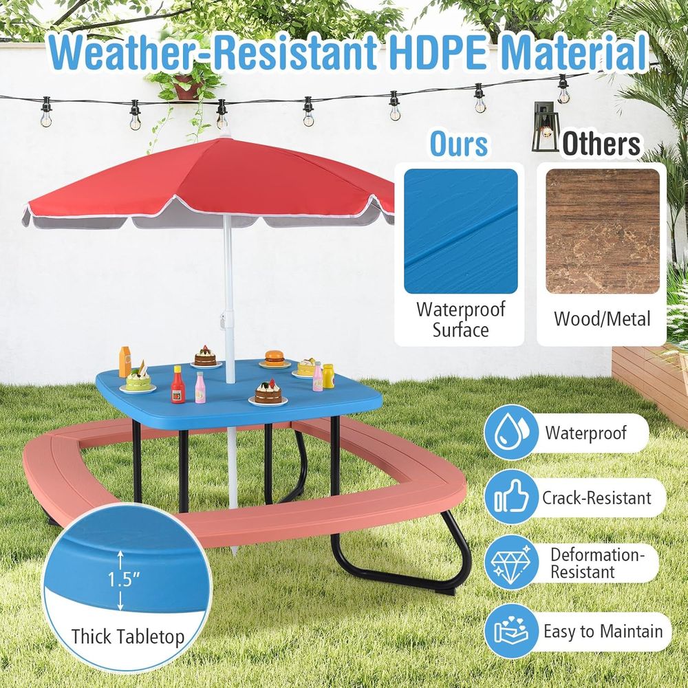 Kids Picnic Table, 8 Person To - Kids Outdoor Bench With Umbrella avaliação e preço