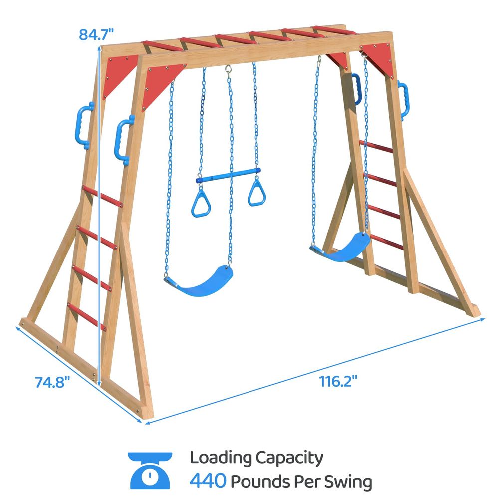 Wooden Swing Sets for Backyard - Kids Outdoor Wooden Playset avaliação e preço