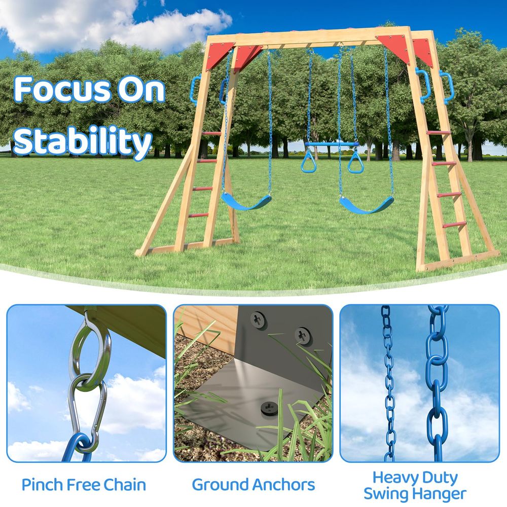 Wooden Swing Sets for Backyard - Kids Outdoor Wooden Playset avaliação e preço