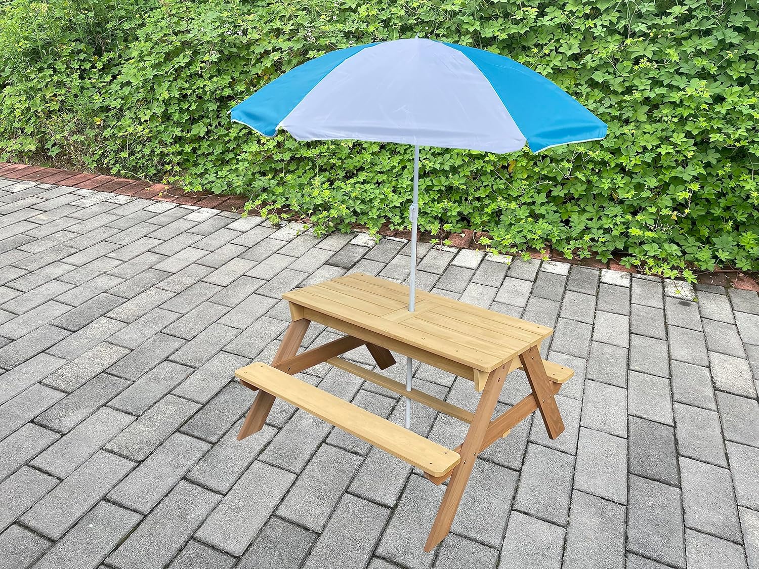 Kids 3-in-1 Sand Water Activit - Kids Outdoor Bench With Umbrella avaliação e preço