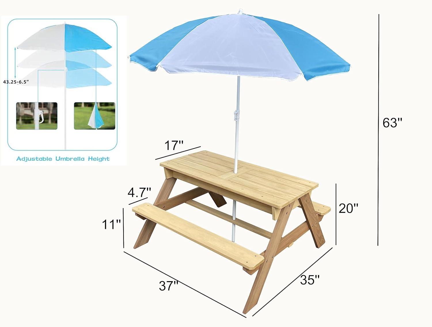 Kids 3-in-1 Sand Water Activit - Kids Outdoor Bench With Umbrella avaliação e preço