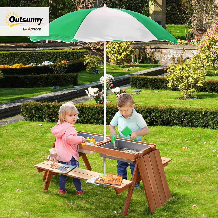 Kids 3 in 1 Sand and Water Tab - Kids Outdoor Bench With Umbrella avaliação e preço