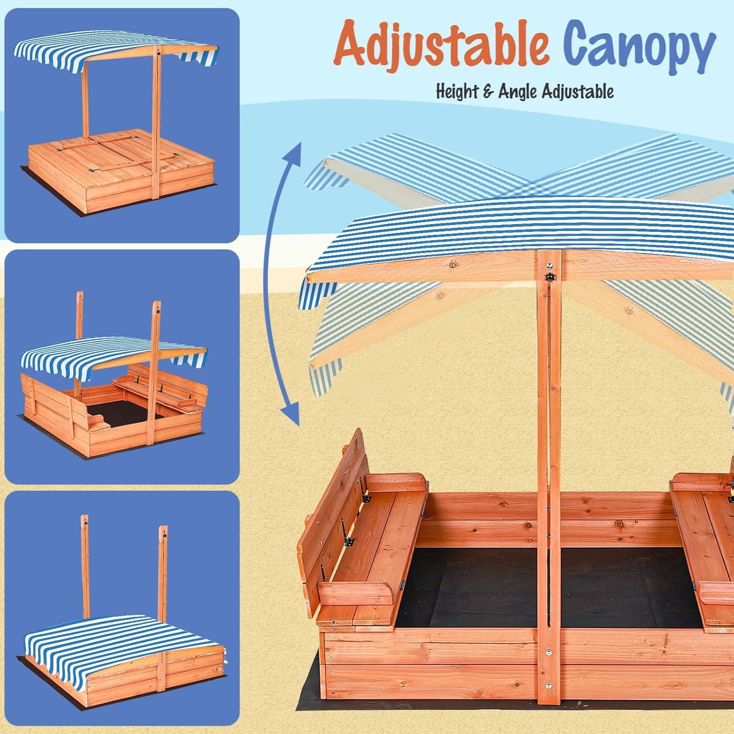 Kids Wooden Sandbox with Cover - Kids Outdoor Wooden Playset avaliação e preço