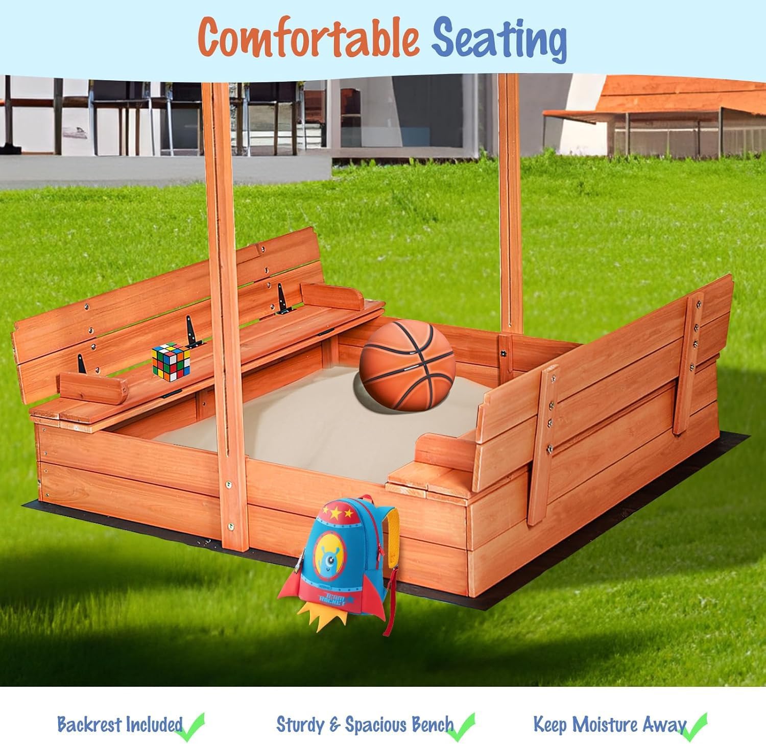 Kids Wooden Sandbox with Cover - Kids Outdoor Wooden Playset avaliação e preço