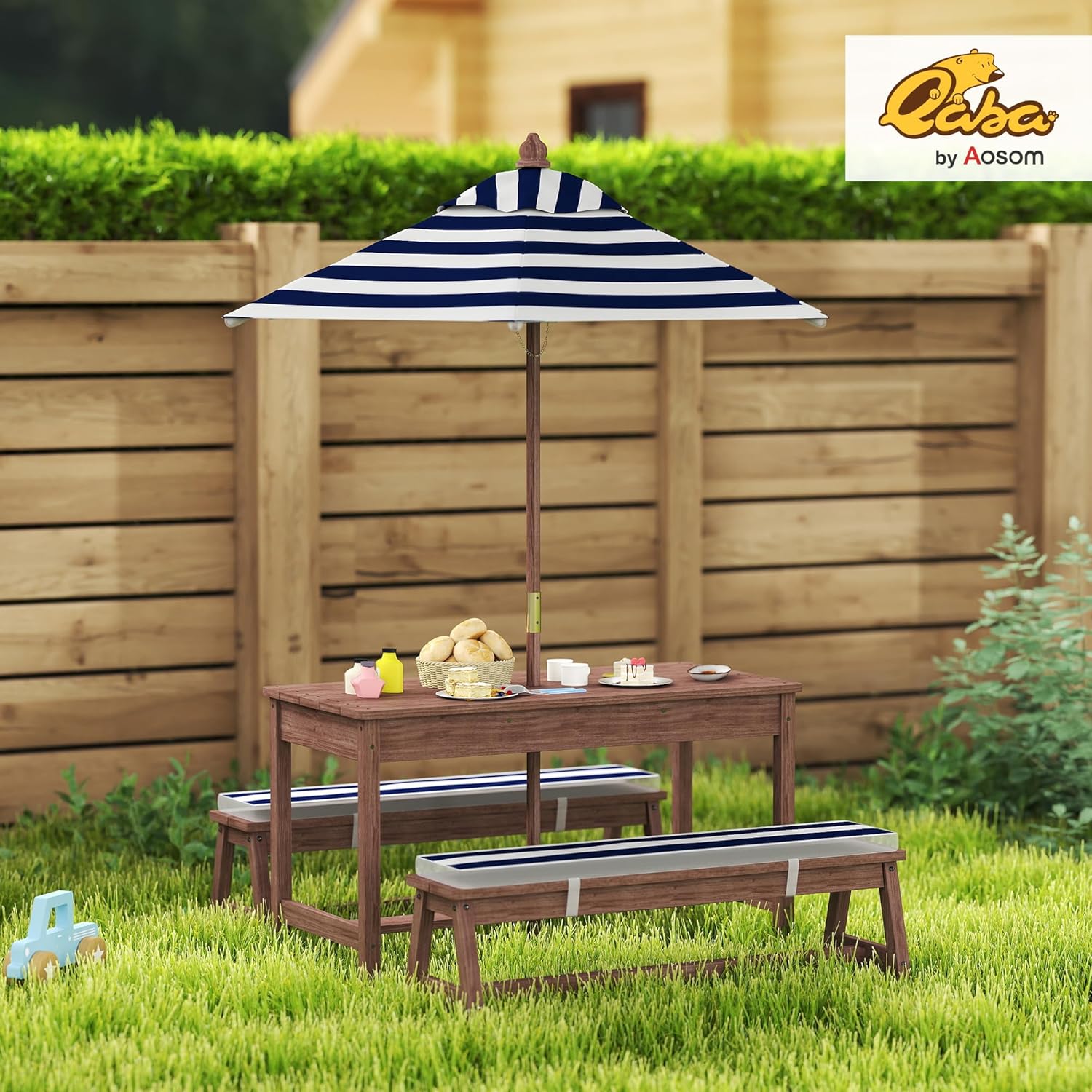 Wooden Kids Picnic Table & Ben - Kids Outdoor Bench With Umbrella avaliação e preço