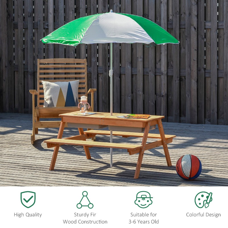 3 in 1 Kids Picnic Table with  - Kids Outdoor Bench With Umbrella avaliação e preço